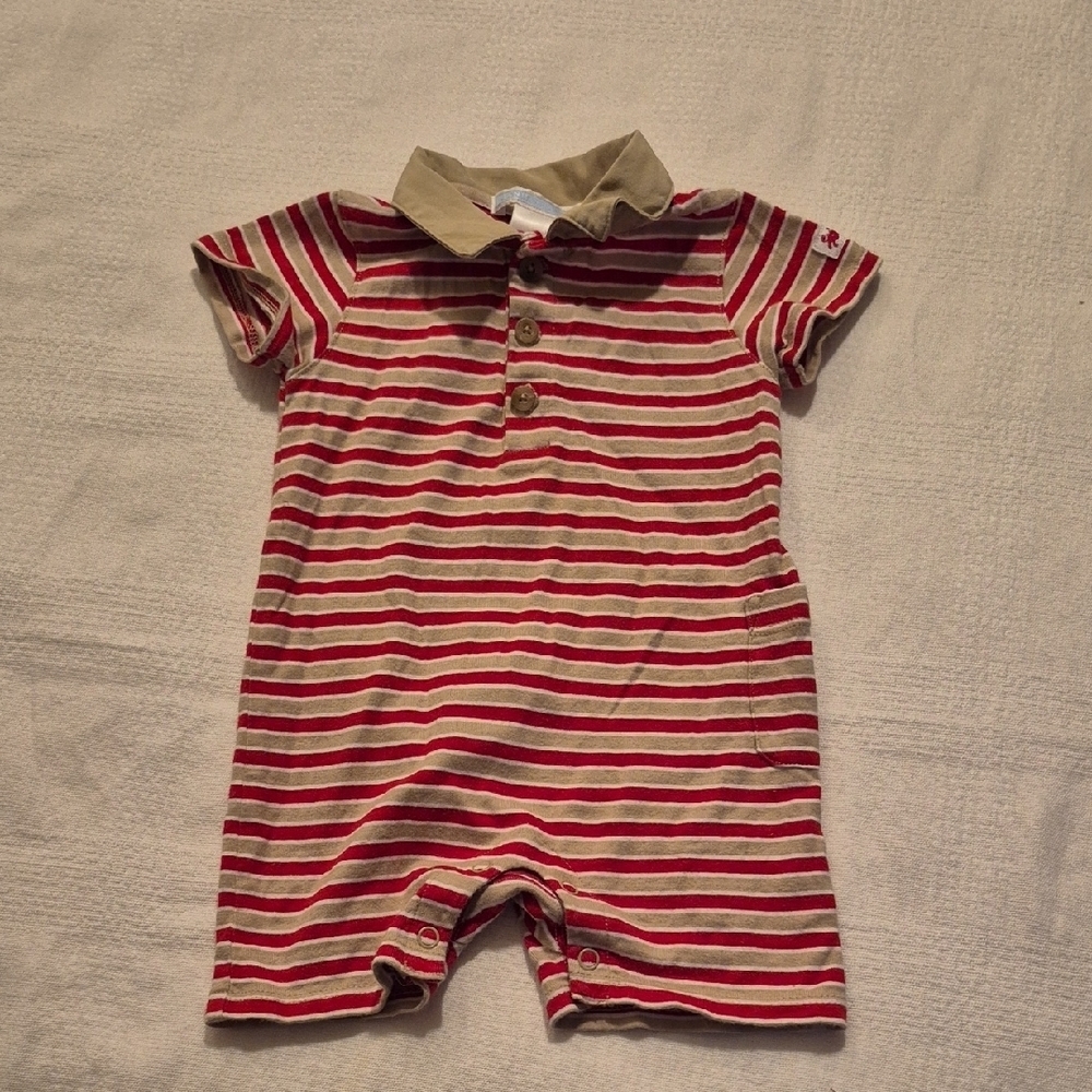 Janie and Jack boys 0-3 months shorty striped romper VGUC 2006 red white, tan